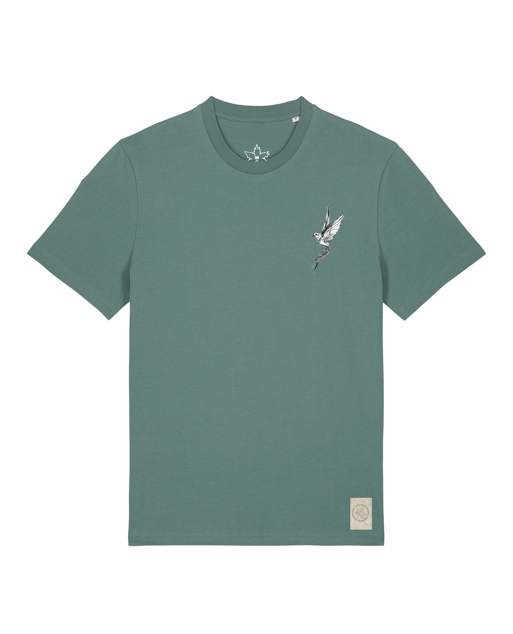 bio-unisex-medium fit-tshirt-kolibri (backprint)-sttu169-blautanne-front