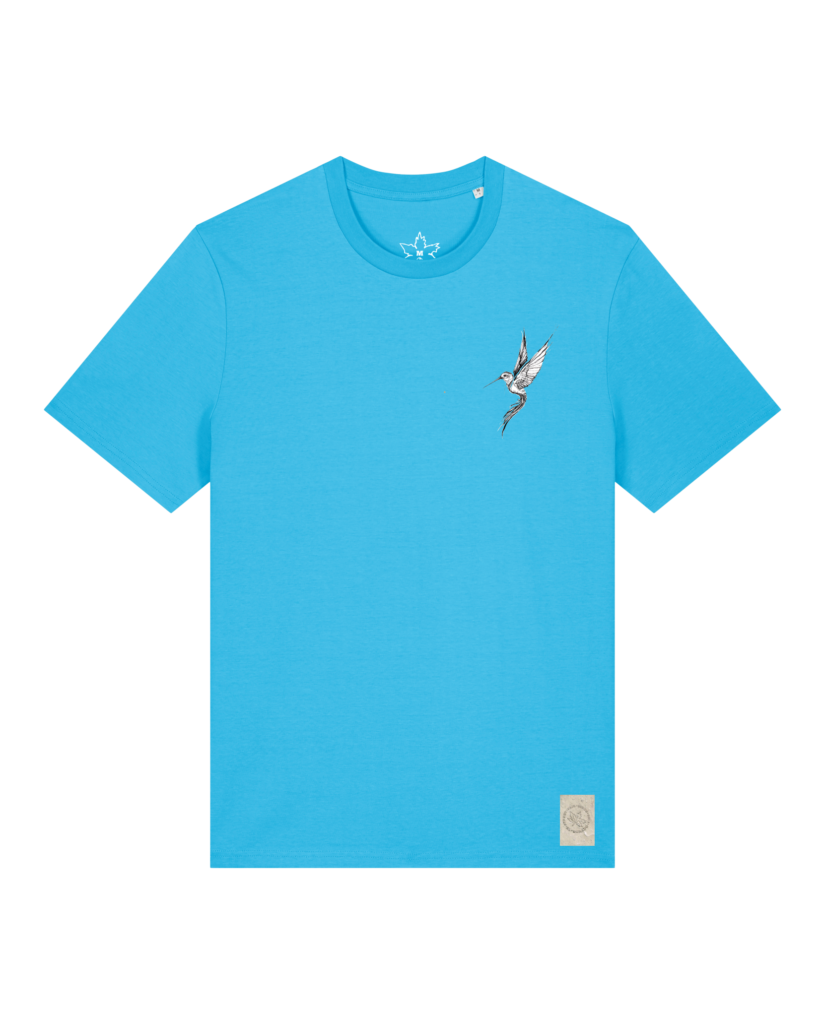bio-unisex-medium fit-tshirt-kolibri (backprint)-sttu169-wasserblau-front