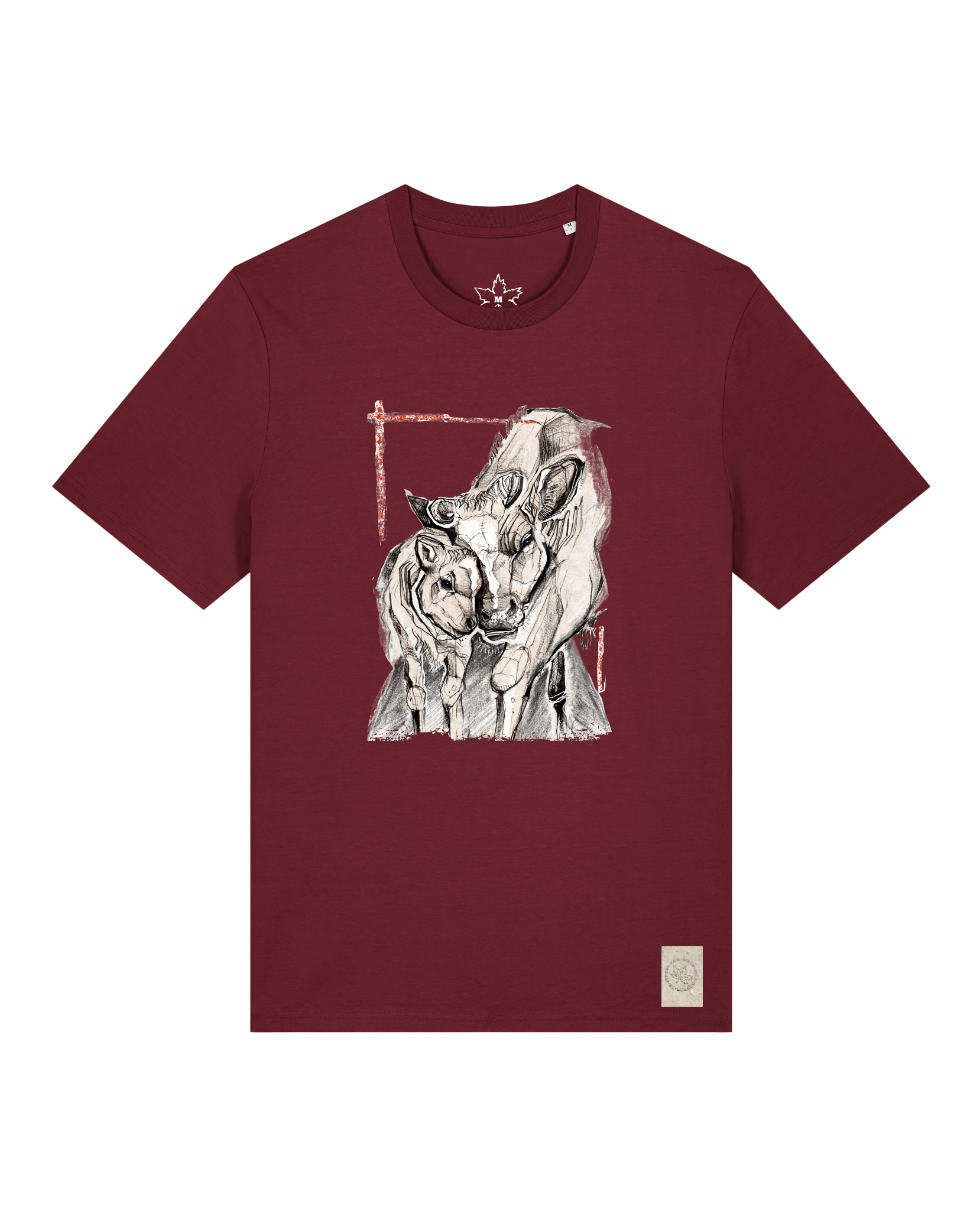 bio-unisex-medium fit-tshirt-kühe-sttu169-burgunder rot-front