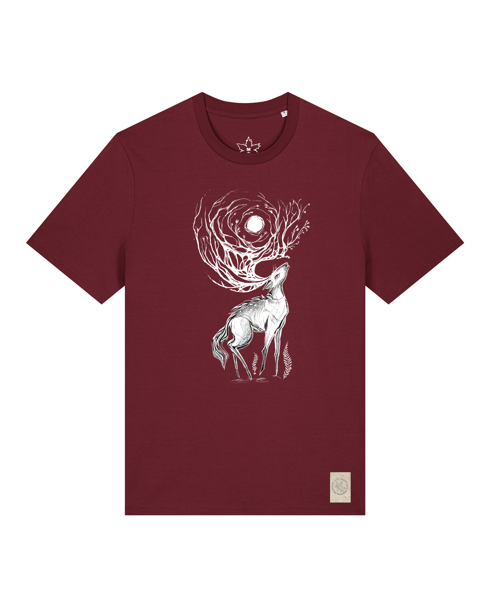 bio-unisex-medium fit-tshirt-moon deer-sttu169-burgunder rot-front
