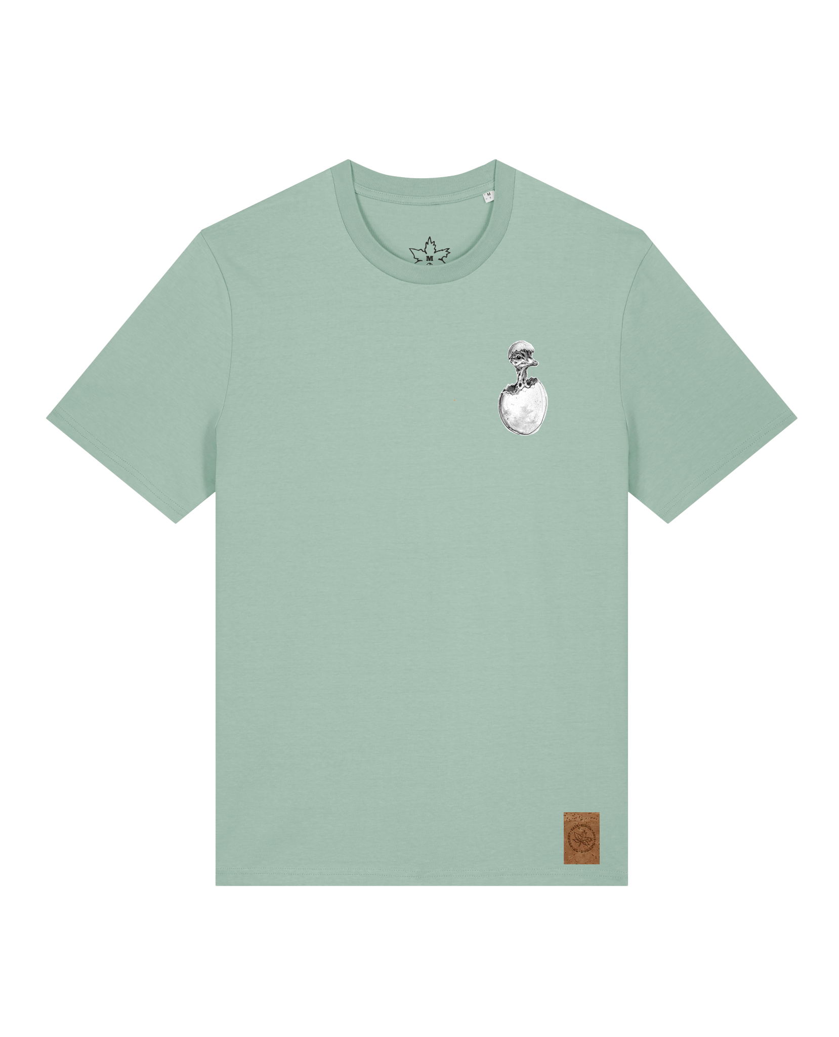 bio-unisex-medium fit-tshirt-ostrich evolution (backprint)-sttu169-eukalyptus-front