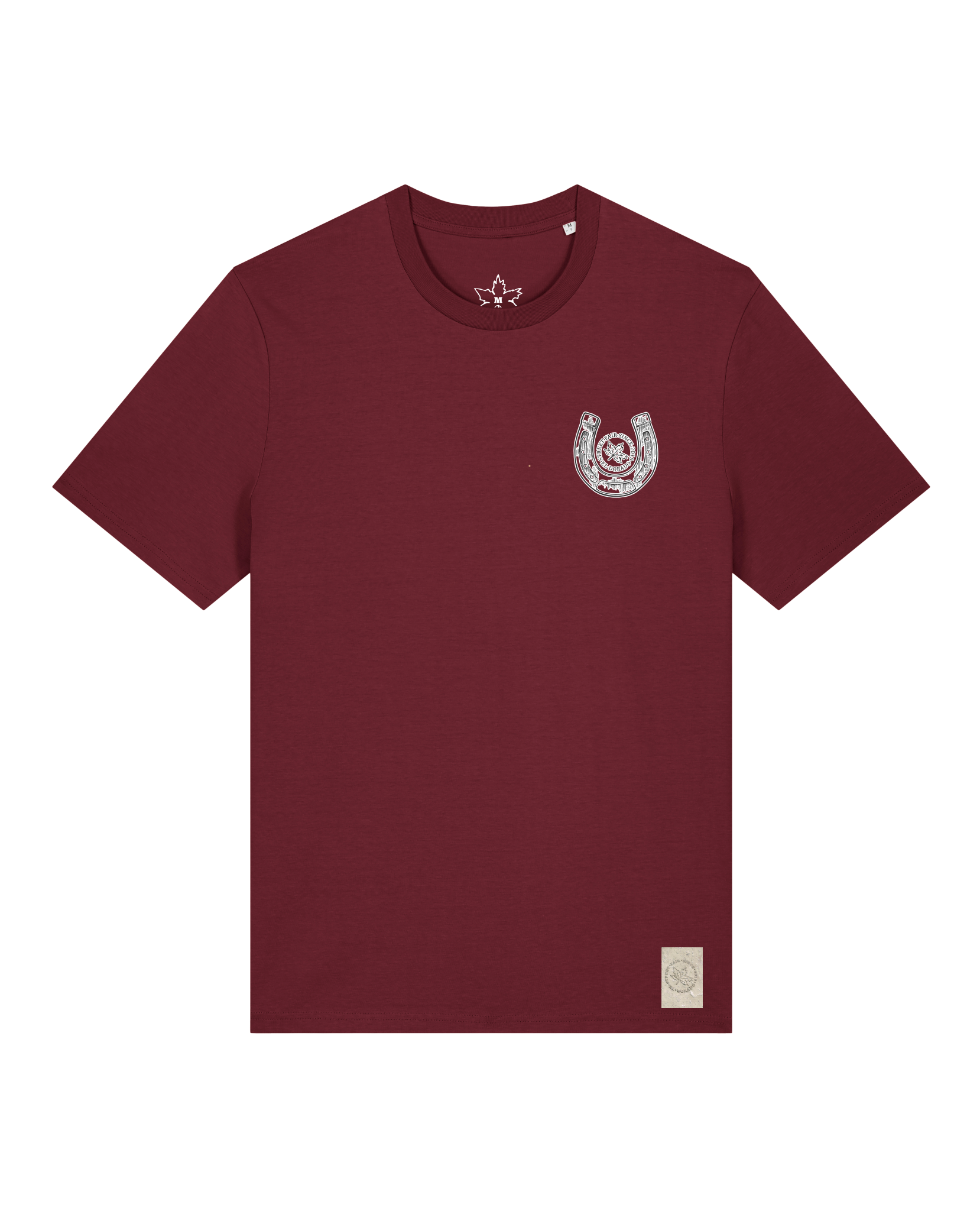 bio-unisex-medium fit-tshirt-pferd (backprint)-sttu169-burgunder rot-front