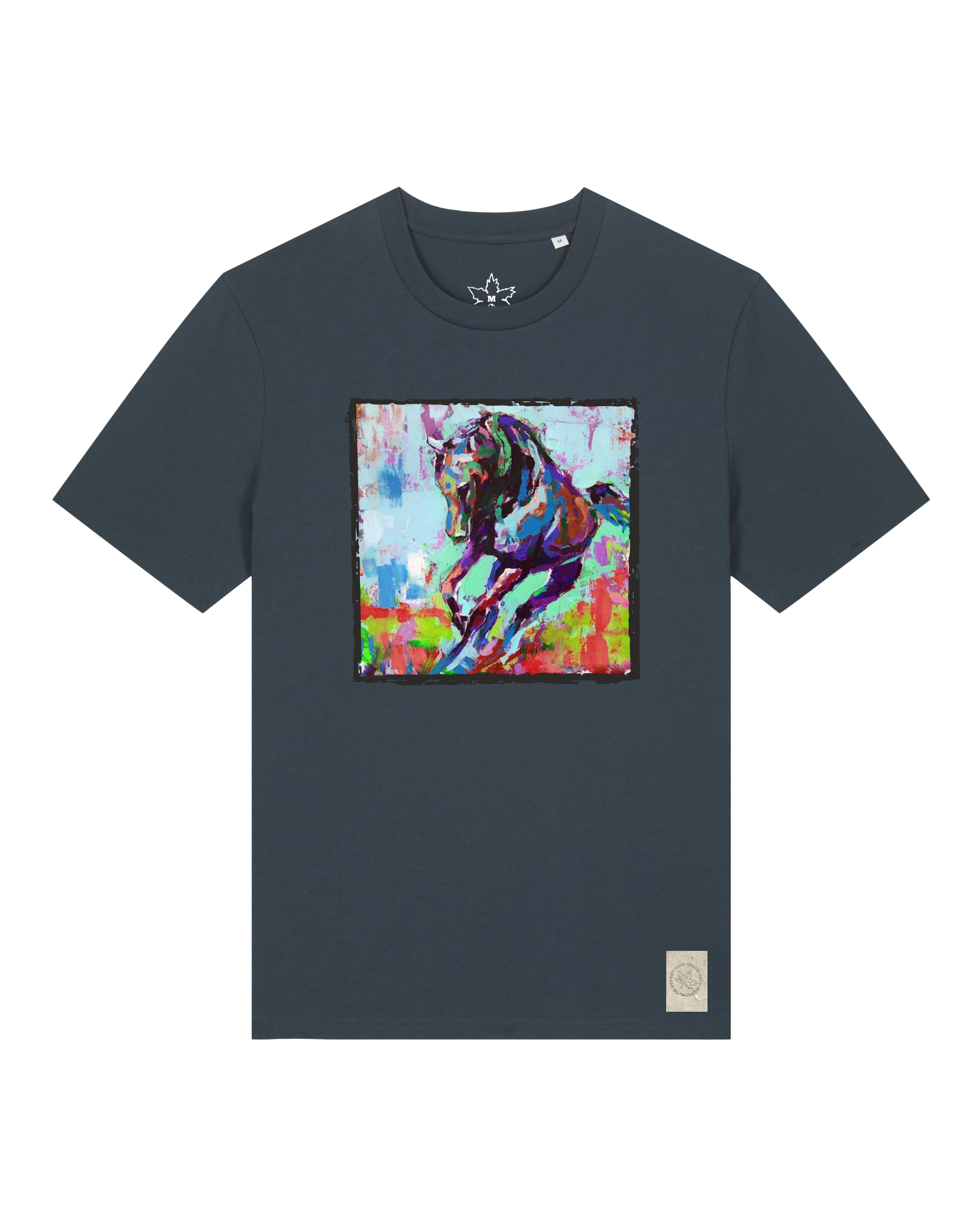 bio-unisex-medium fit-tshirt-pferd bunt-sttu169-blaubeernacht-front