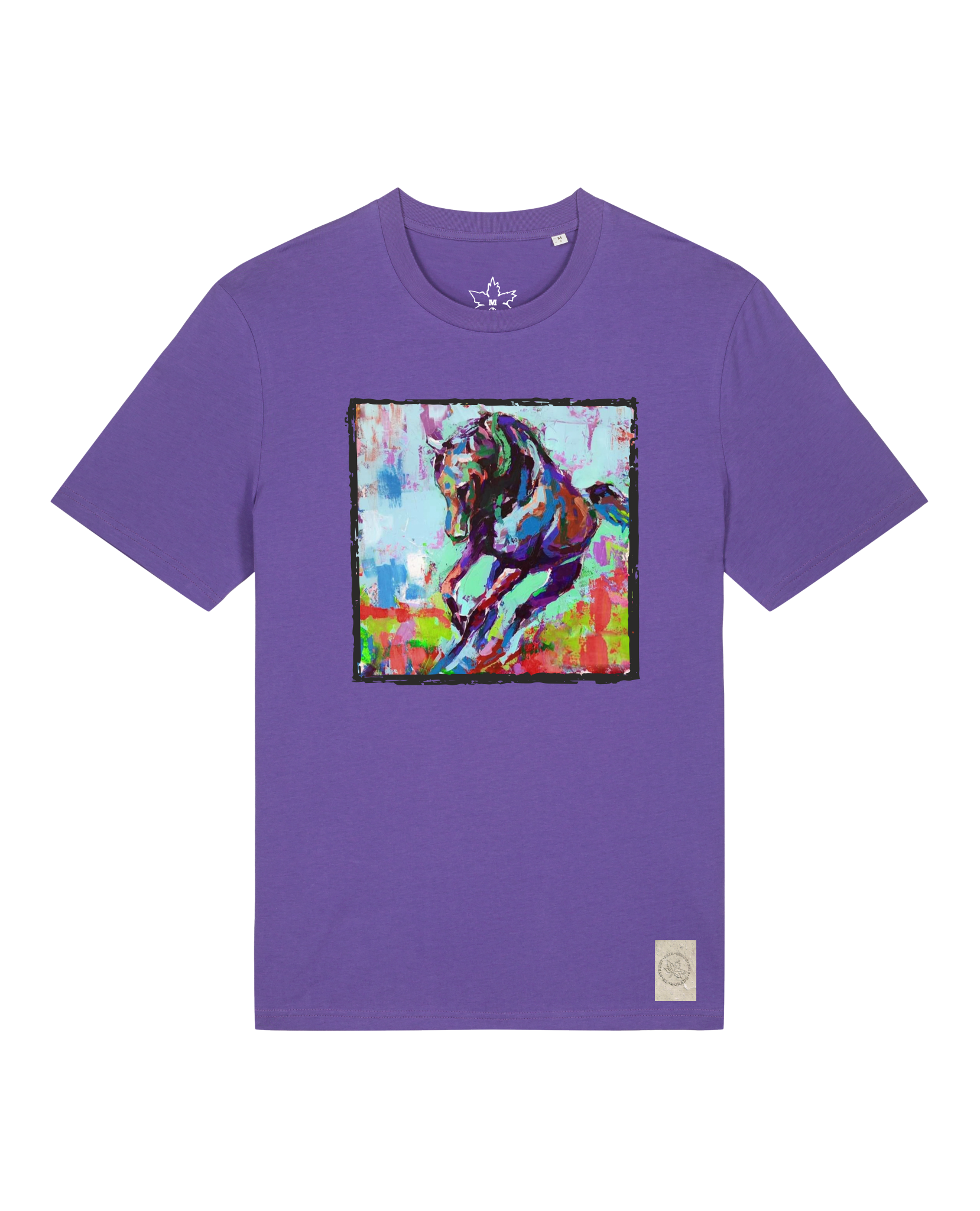bio-unisex-medium fit-tshirt-pferd bunt-sttu169-blaukraut-front