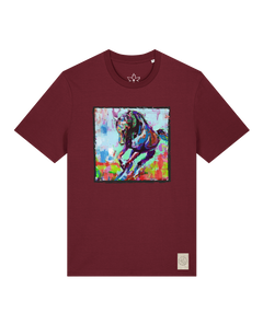 bio-unisex-medium fit-tshirt-pferd bunt-sttu169-burgunder rot-front