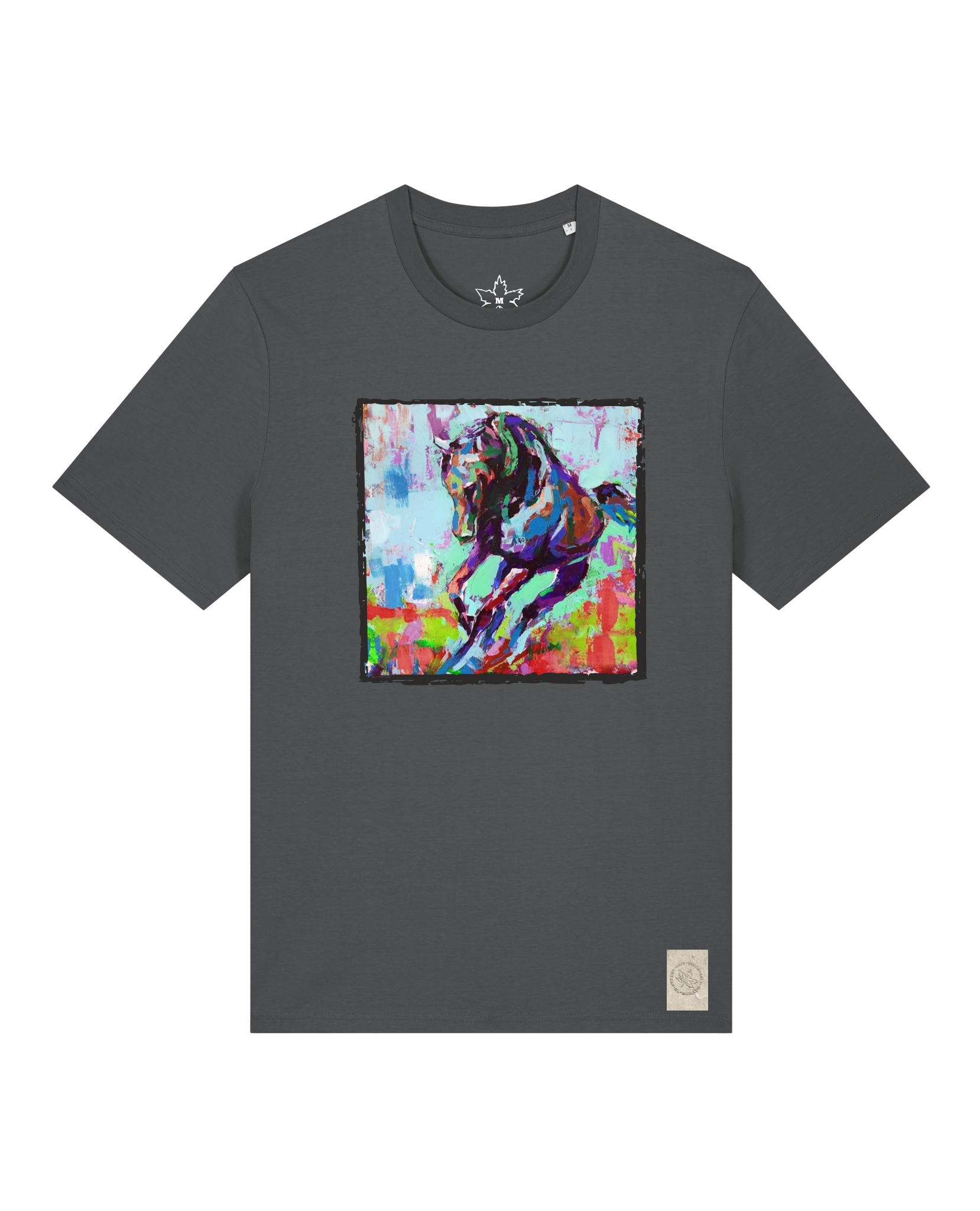 bio-unisex-medium fit-tshirt-pferd bunt-sttu169-eisen-front