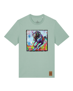 bio-unisex-medium fit-tshirt-pferd bunt-sttu169-eukalyptus-front