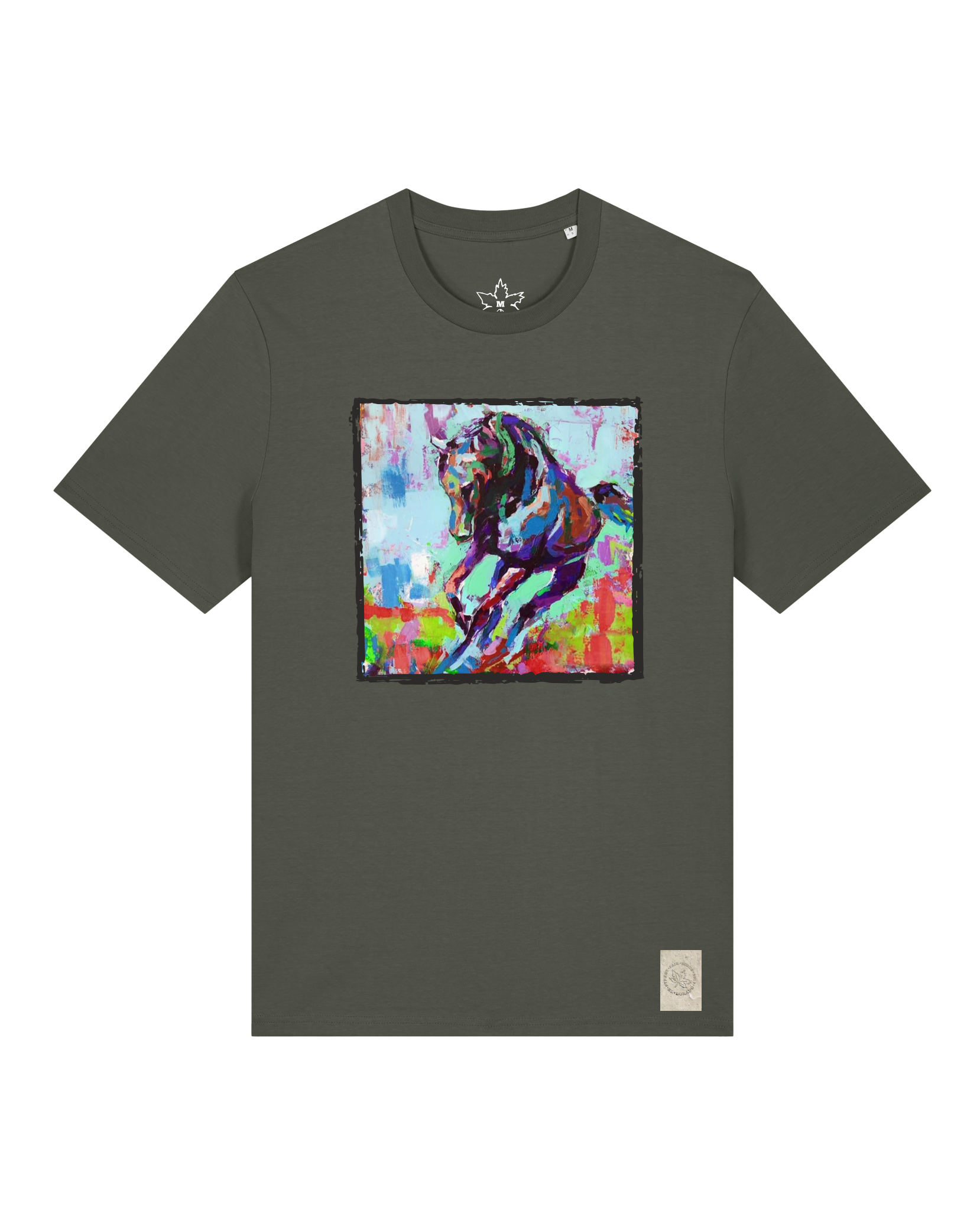 bio-unisex-medium fit-tshirt-pferd bunt-sttu169-grunkohl-front