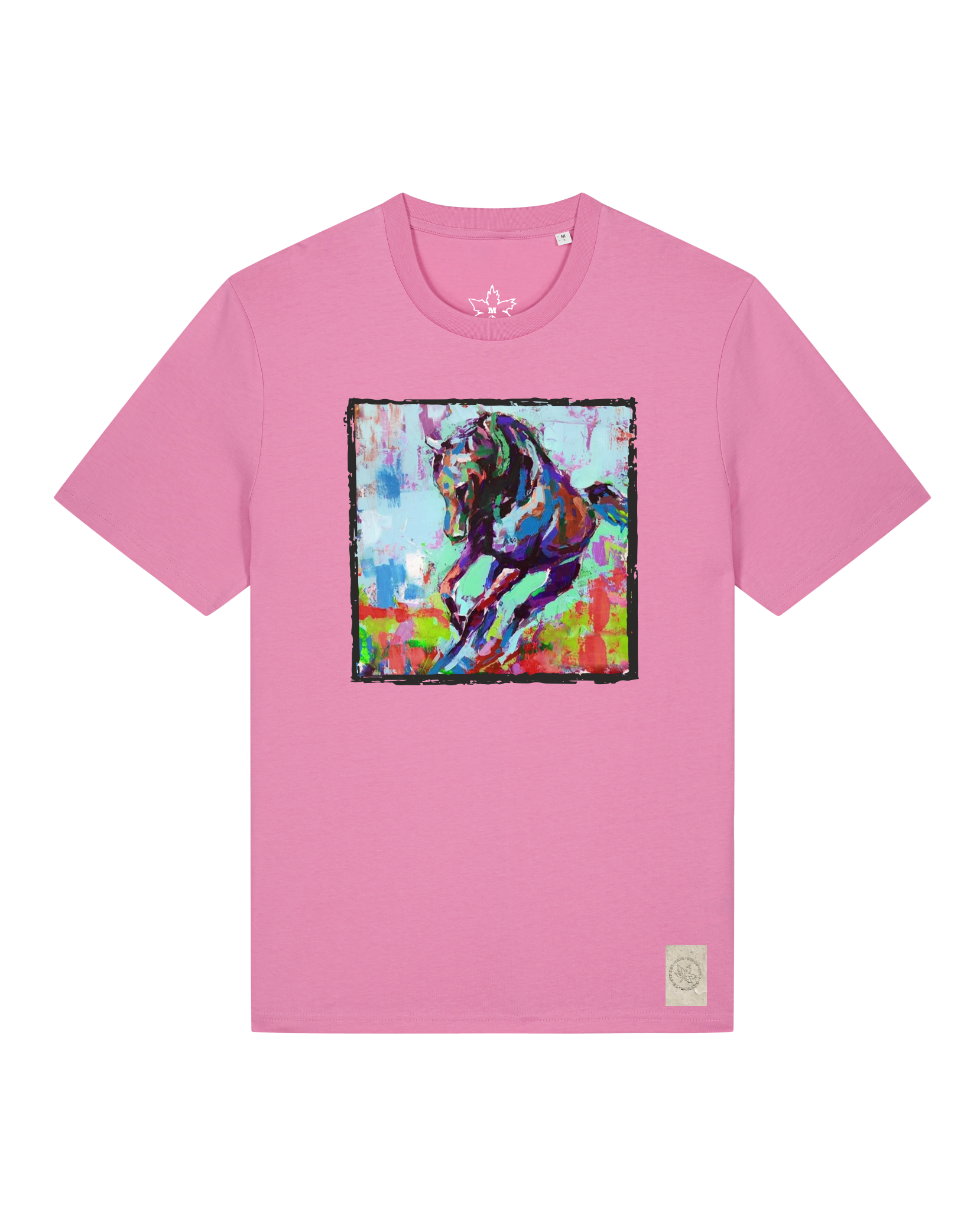 bio-unisex-medium fit-tshirt-pferd bunt-sttu169-kaugummi-front