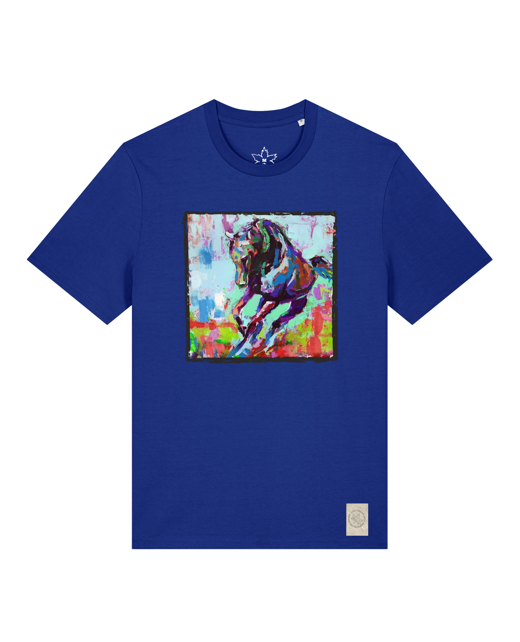 bio-unisex-medium fit-tshirt-pferd bunt-sttu169-kornblume-front