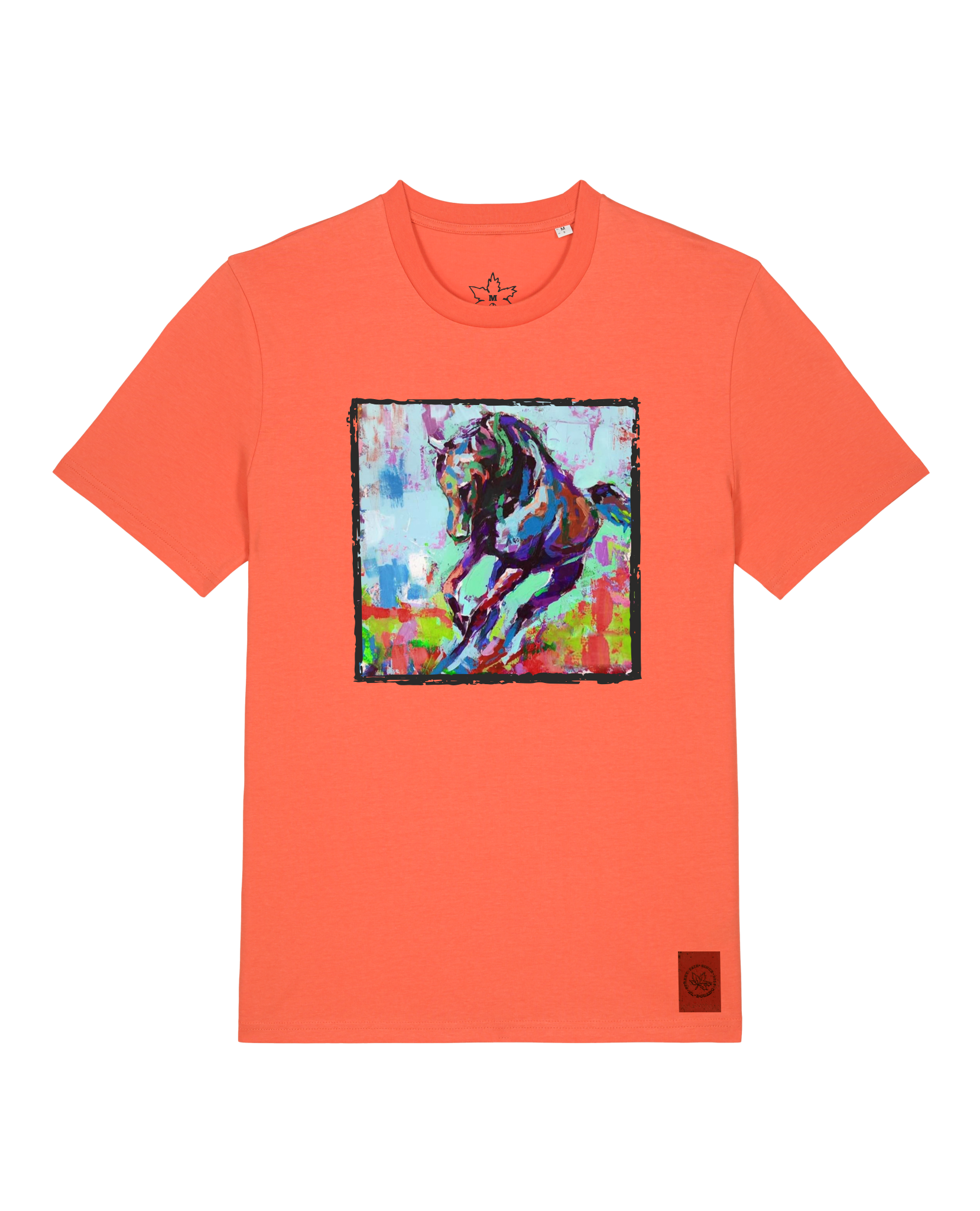 bio-unisex-medium fit-tshirt-pferd bunt-sttu169-mandarine-front