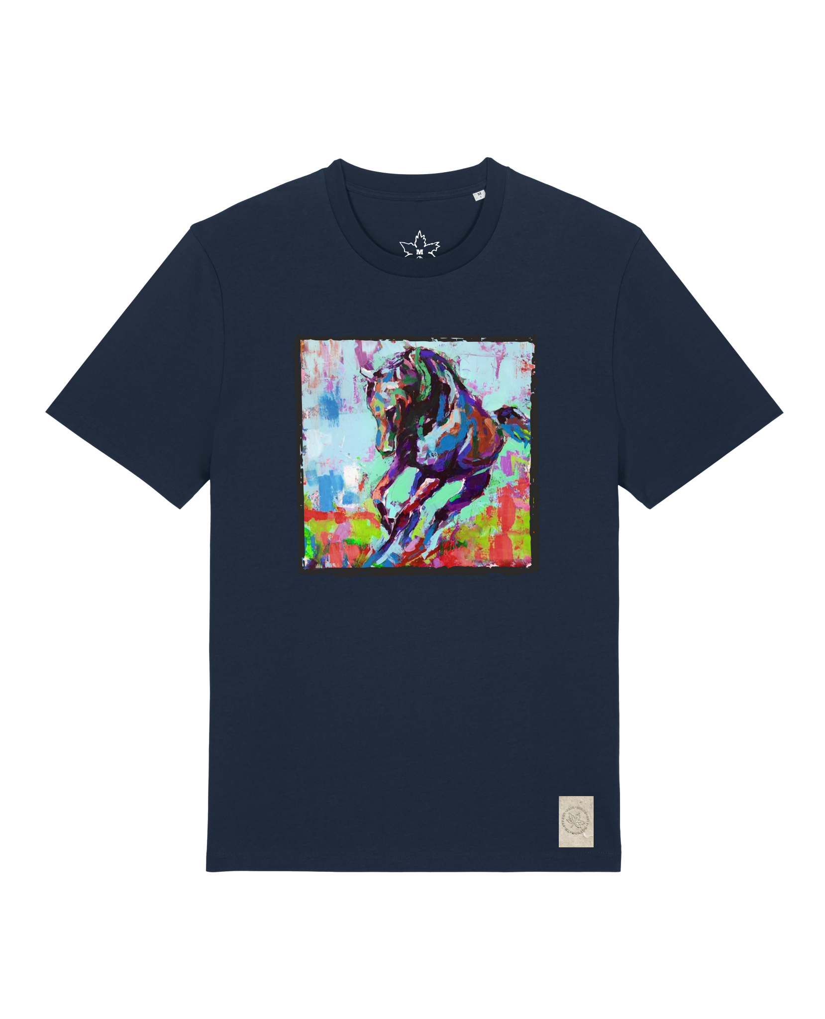 bio-unisex-medium fit-tshirt-pferd bunt-sttu169-marine-front