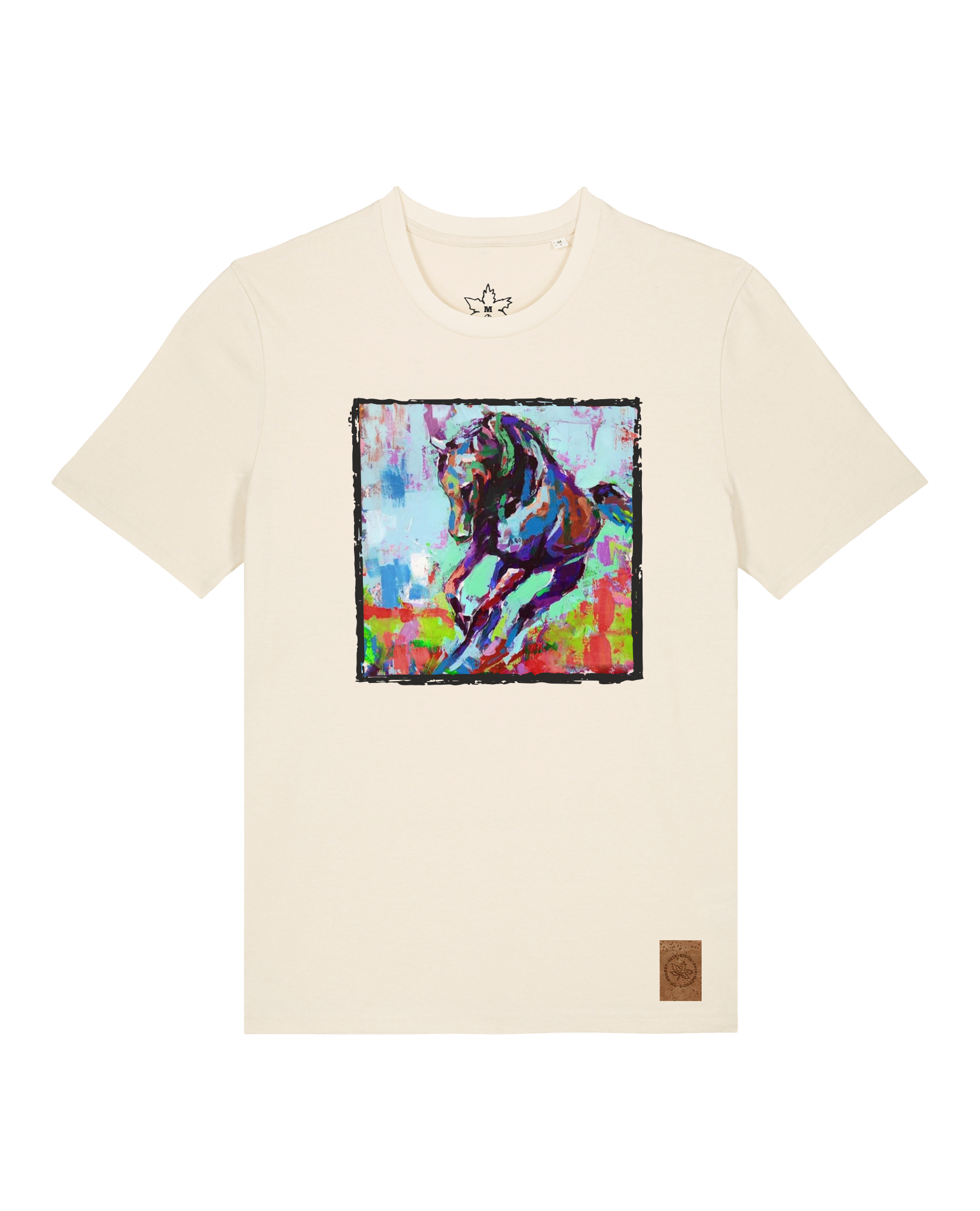 bio-unisex-medium fit-tshirt-pferd bunt-sttu169-natur-front