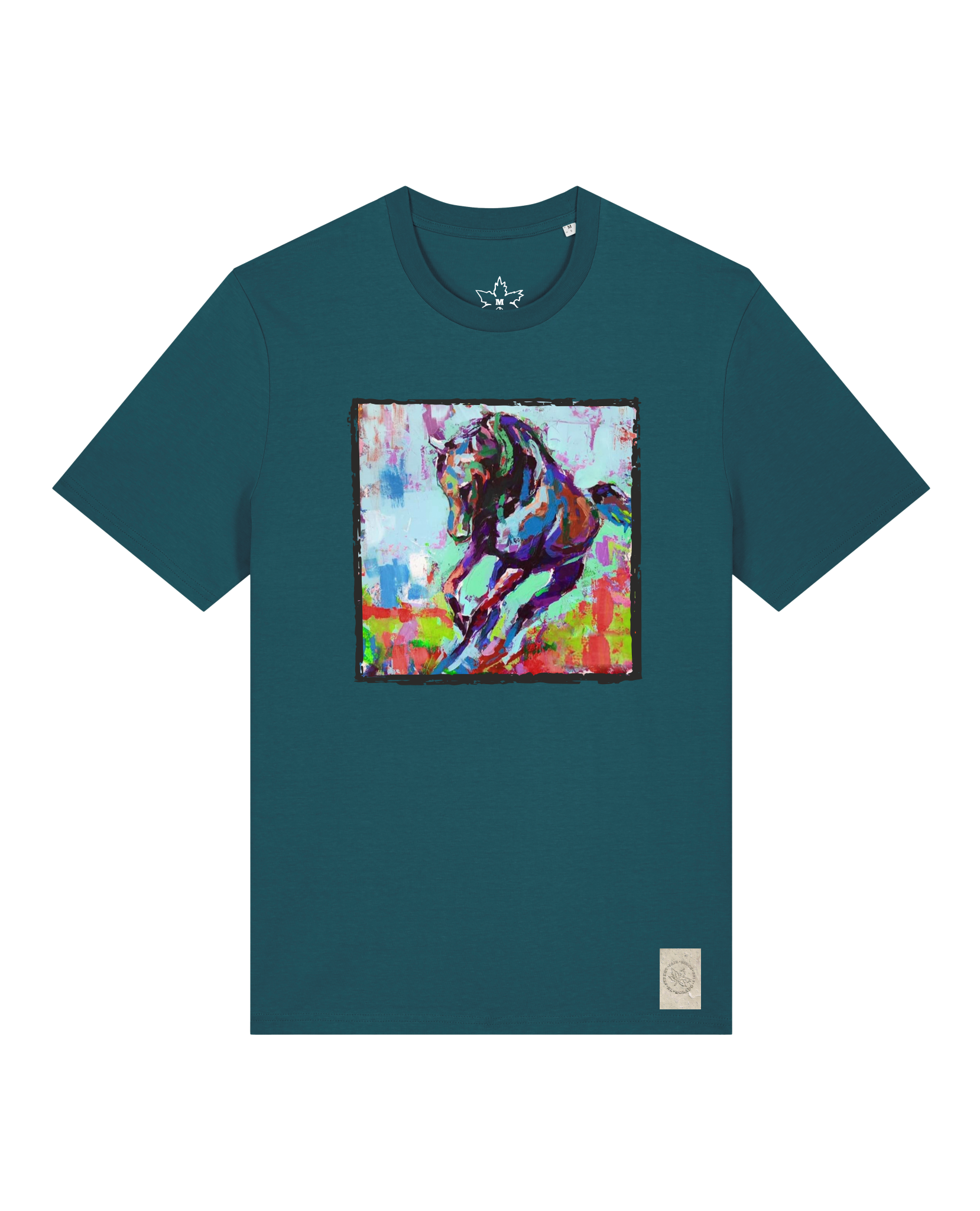 bio-unisex-medium fit-tshirt-pferd bunt-sttu169-nordmanntanne-front