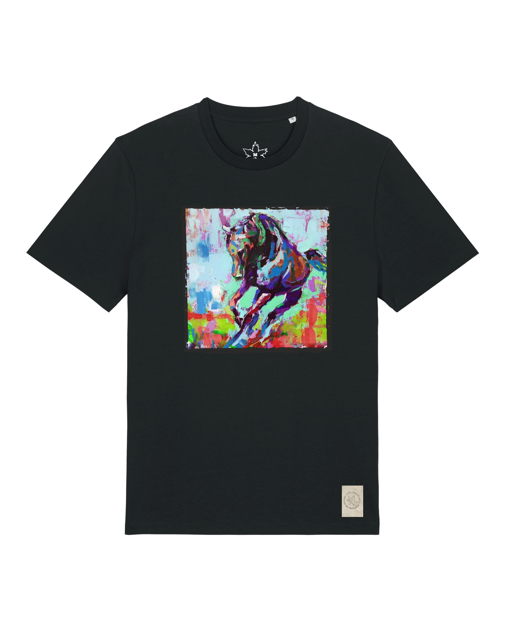 bio-unisex-medium fit-tshirt-pferd bunt-sttu169-schwarz-front