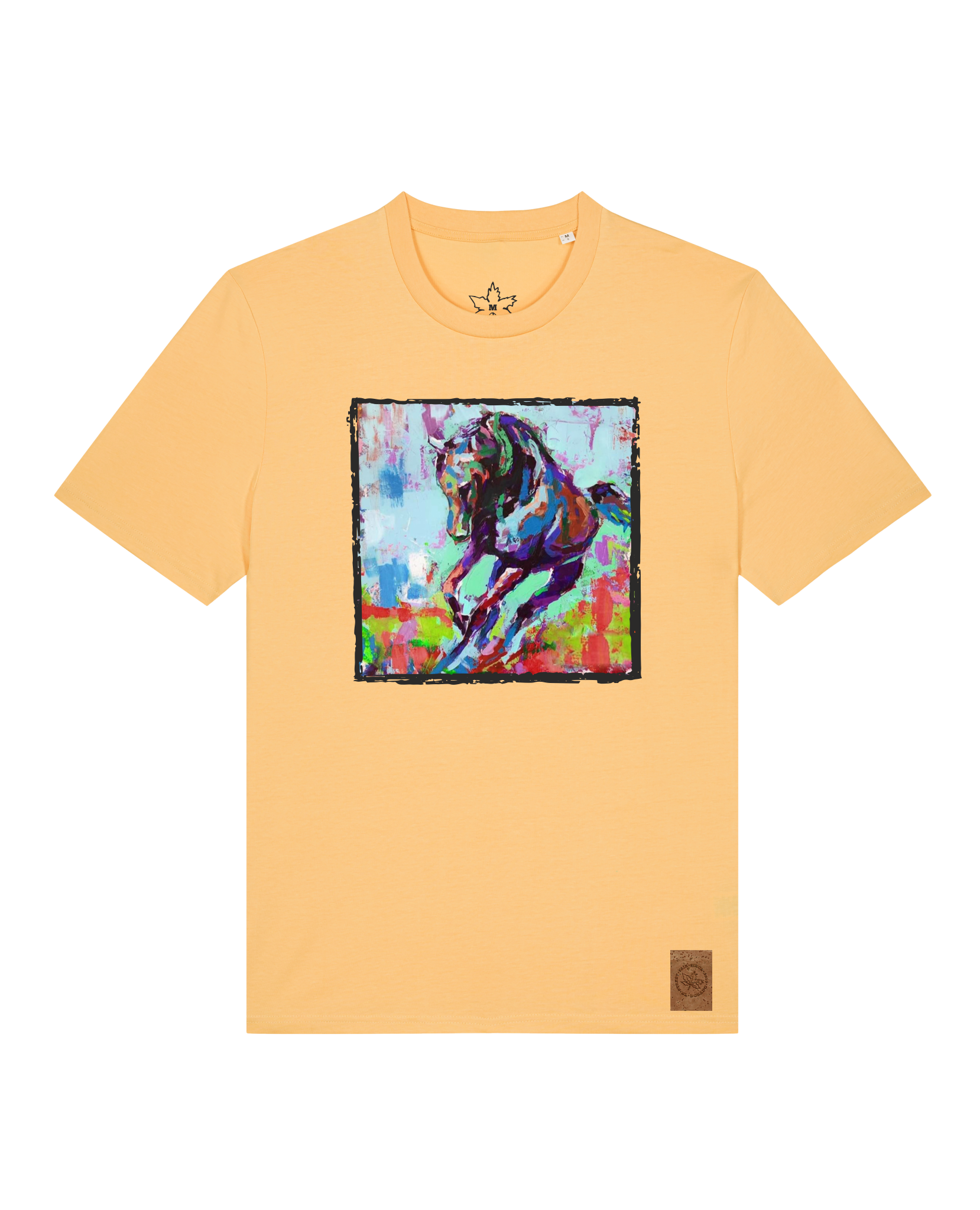 bio-unisex-medium fit-tshirt-pferd bunt-sttu169-senfkorn-front