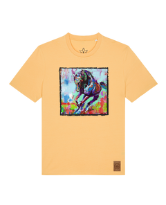 bio-unisex-medium fit-tshirt-pferd bunt-sttu169-senfkorn-front
