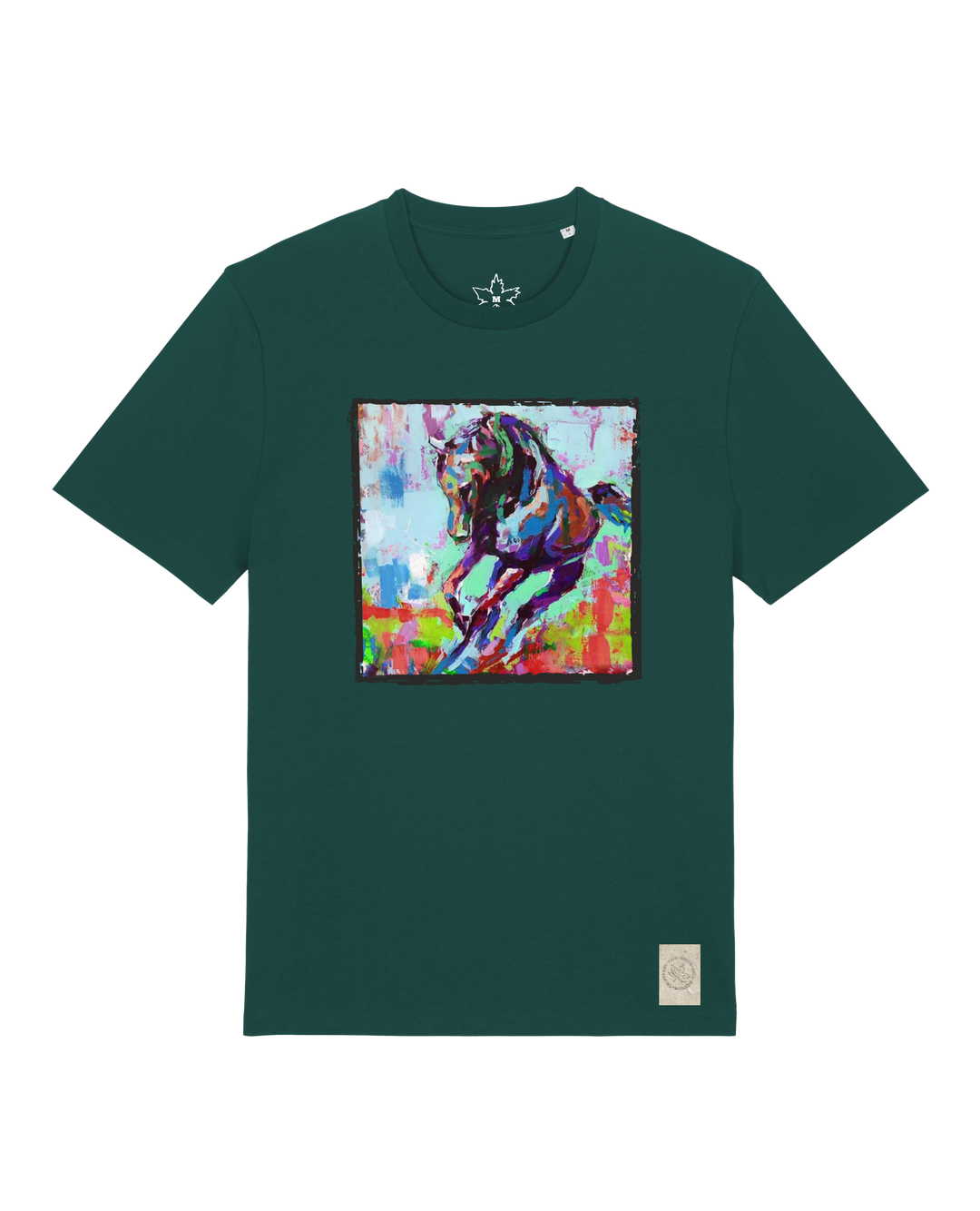 bio-unisex-medium fit-tshirt-pferd bunt-sttu169-spirulina-front