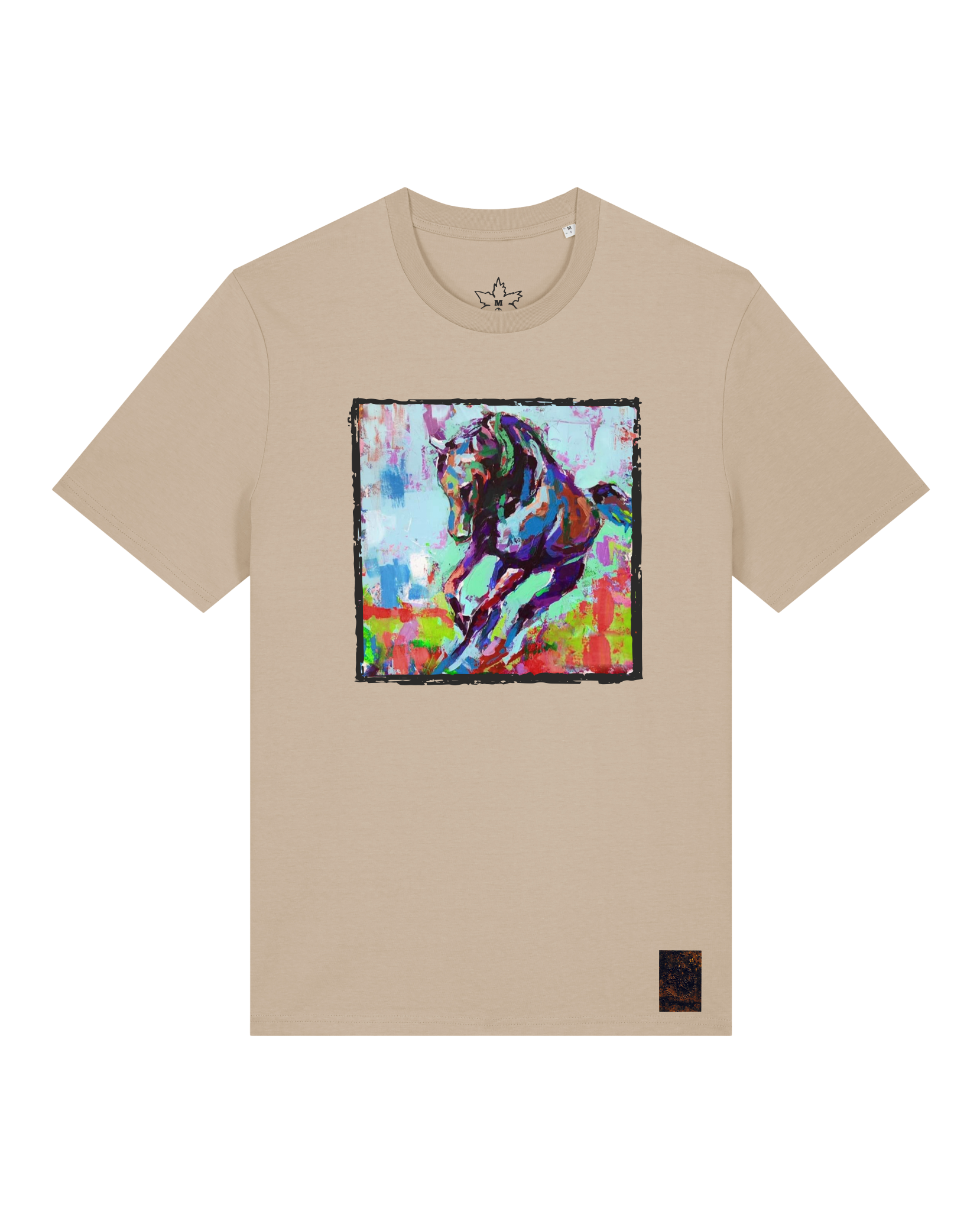 bio-unisex-medium fit-tshirt-pferd bunt-sttu169-treibsand-front