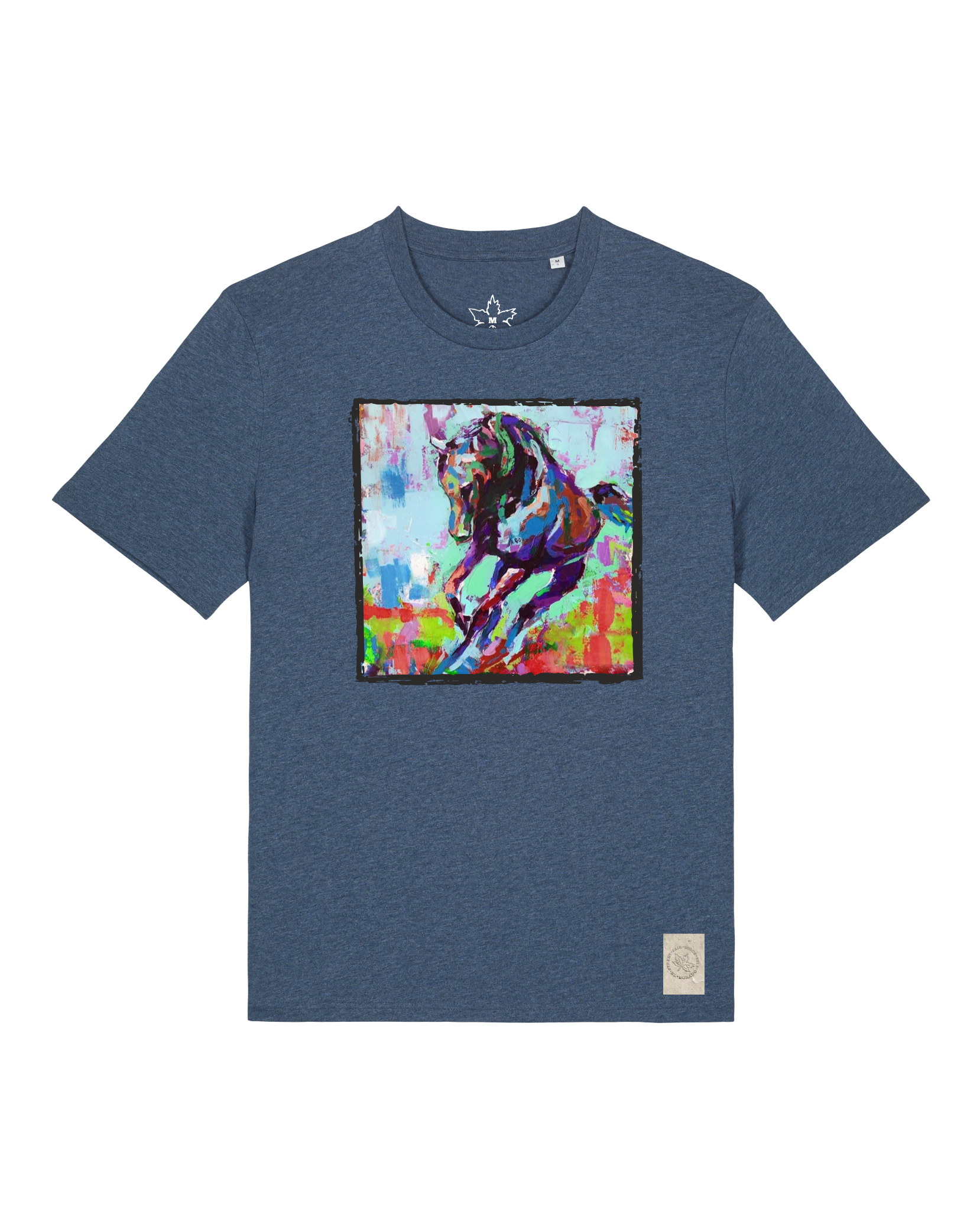 bio-unisex-medium fit-tshirt-pferd bunt-sttu169-walblau-front