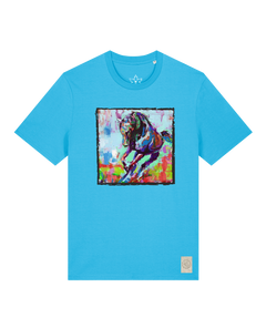bio-unisex-medium fit-tshirt-pferd bunt-sttu169-wasserblau-front