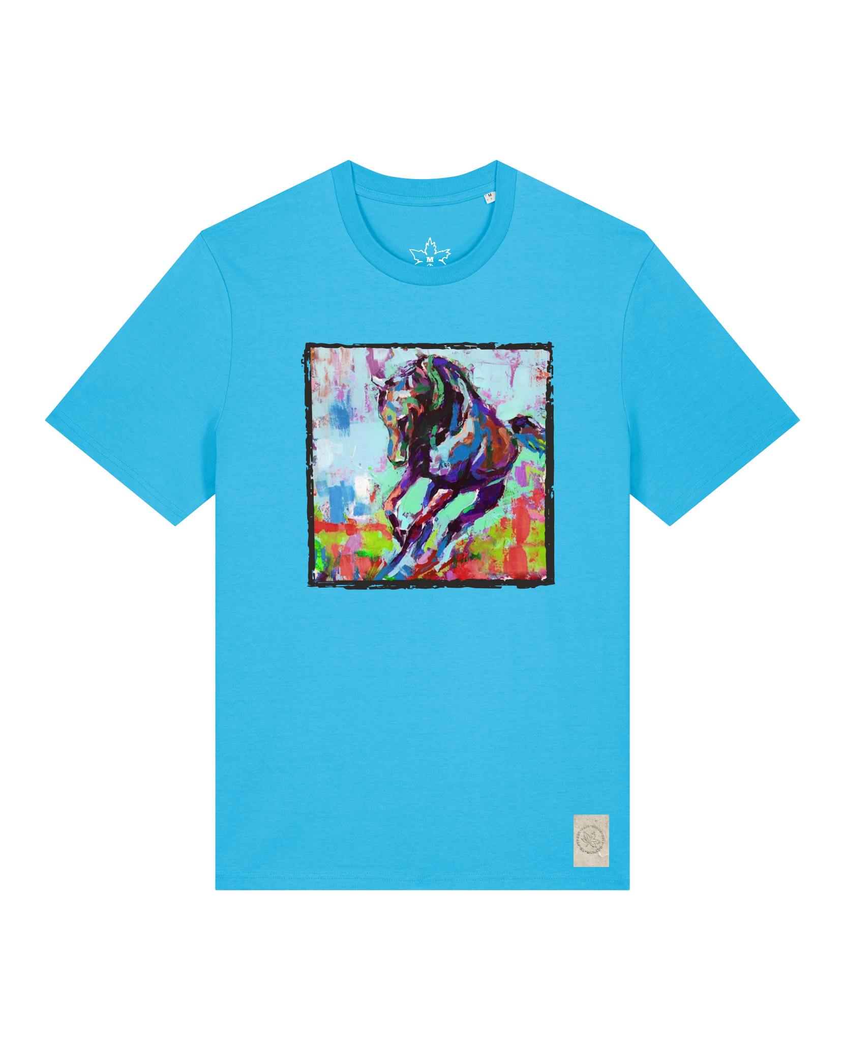 bio-unisex-medium fit-tshirt-pferd bunt-sttu169-wasserblau-front