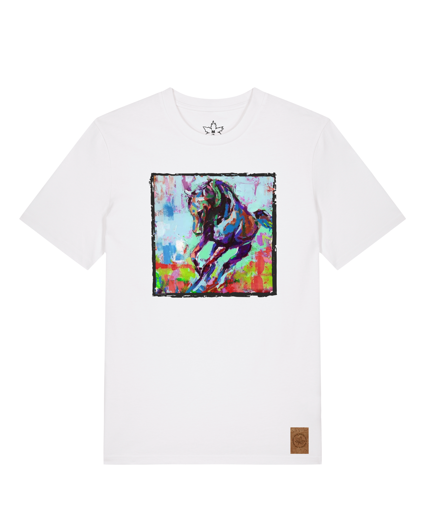 bio-unisex-medium fit-tshirt-pferd bunt-sttu169-weiß-front