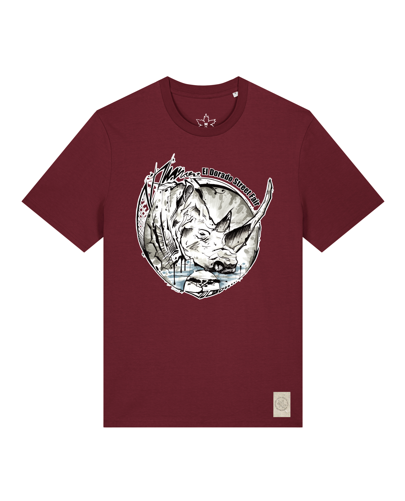 bio-unisex-medium fit-tshirt-rhinocchio-sttu169-burgunder rot-front