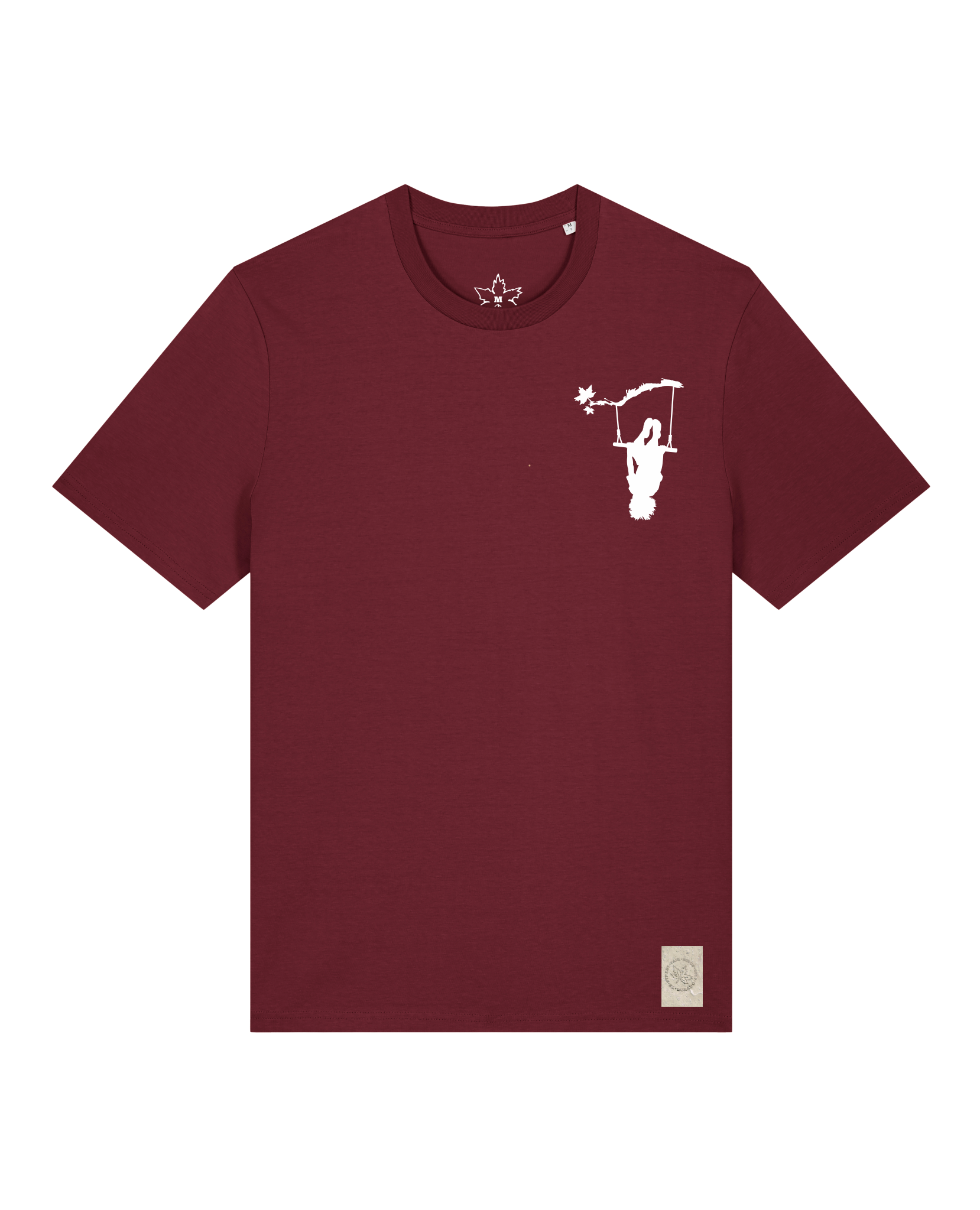 bio-unisex-medium fit-tshirt-schaukeln (backprint)-sttu169-burgunder rot-front