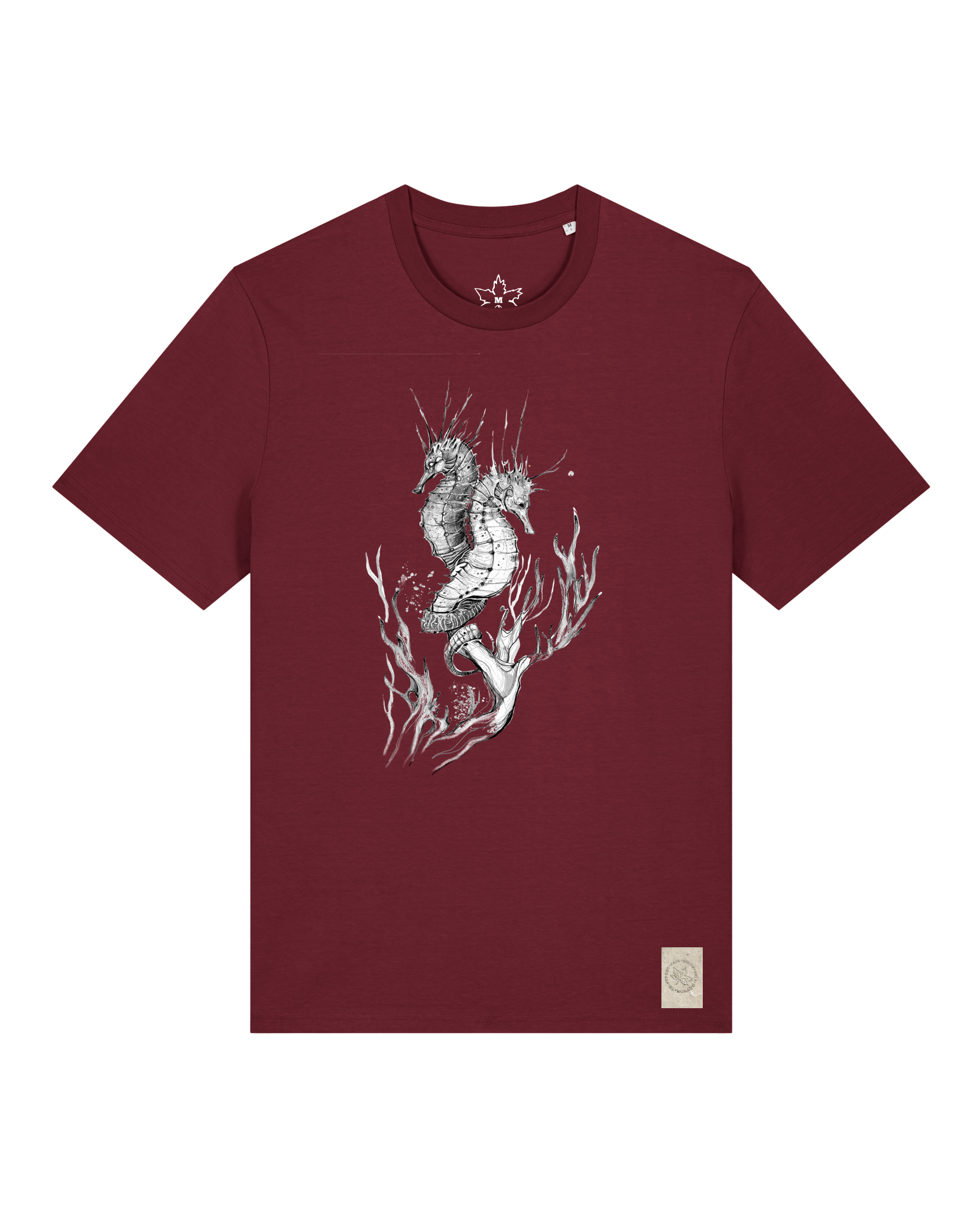 bio-unisex-medium fit-tshirt-seepferdchen-sttu169-burgunder rot-front