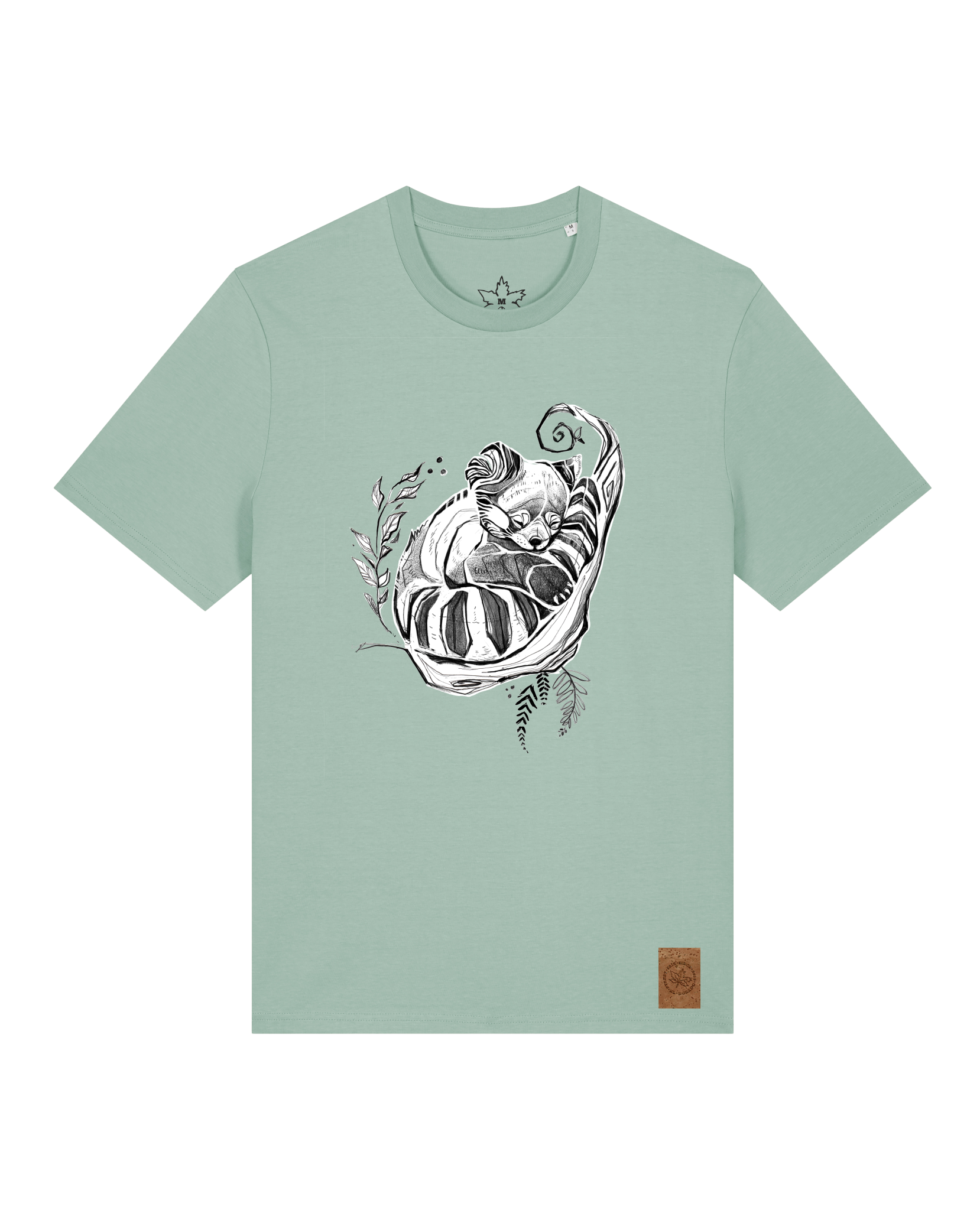 bio-unisex-medium fit-tshirt-waschbärchen-sttu169-eukalyptus-front