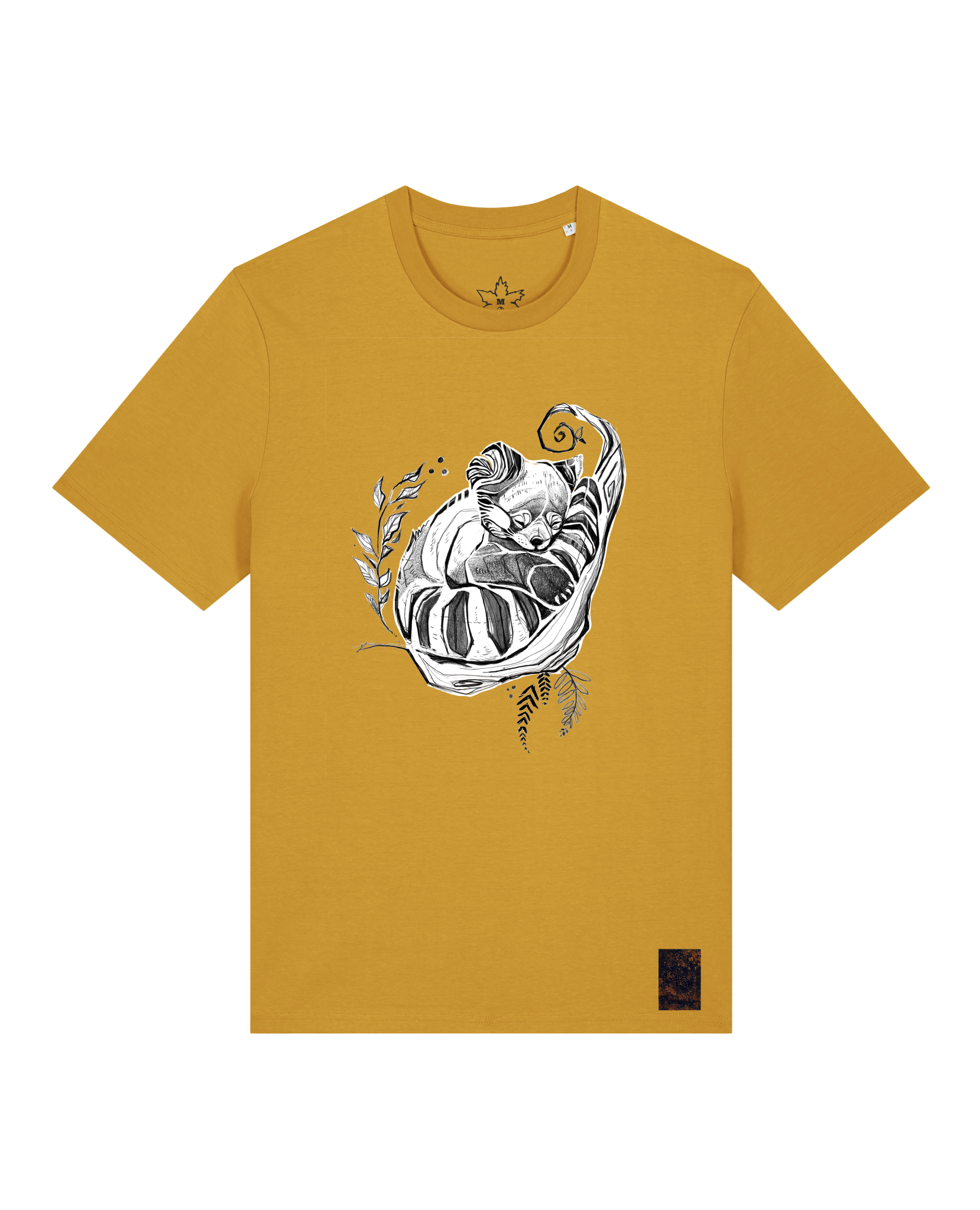 bio-unisex-medium fit-tshirt-waschbärchen-sttu169-senf-front