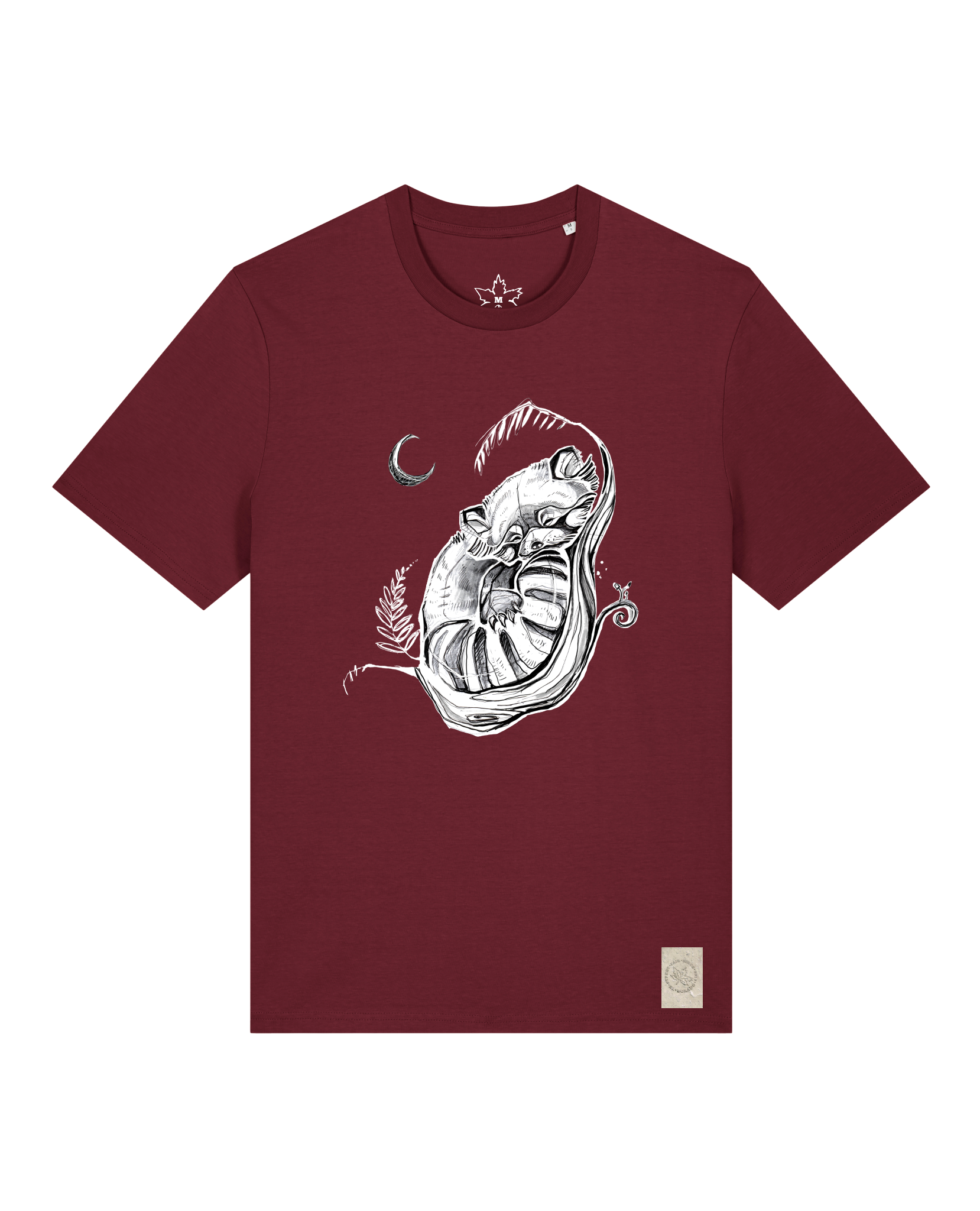 bio-unisex-medium fit-tshirt-waschbärchen 2-sttu169-burgunder rot-front