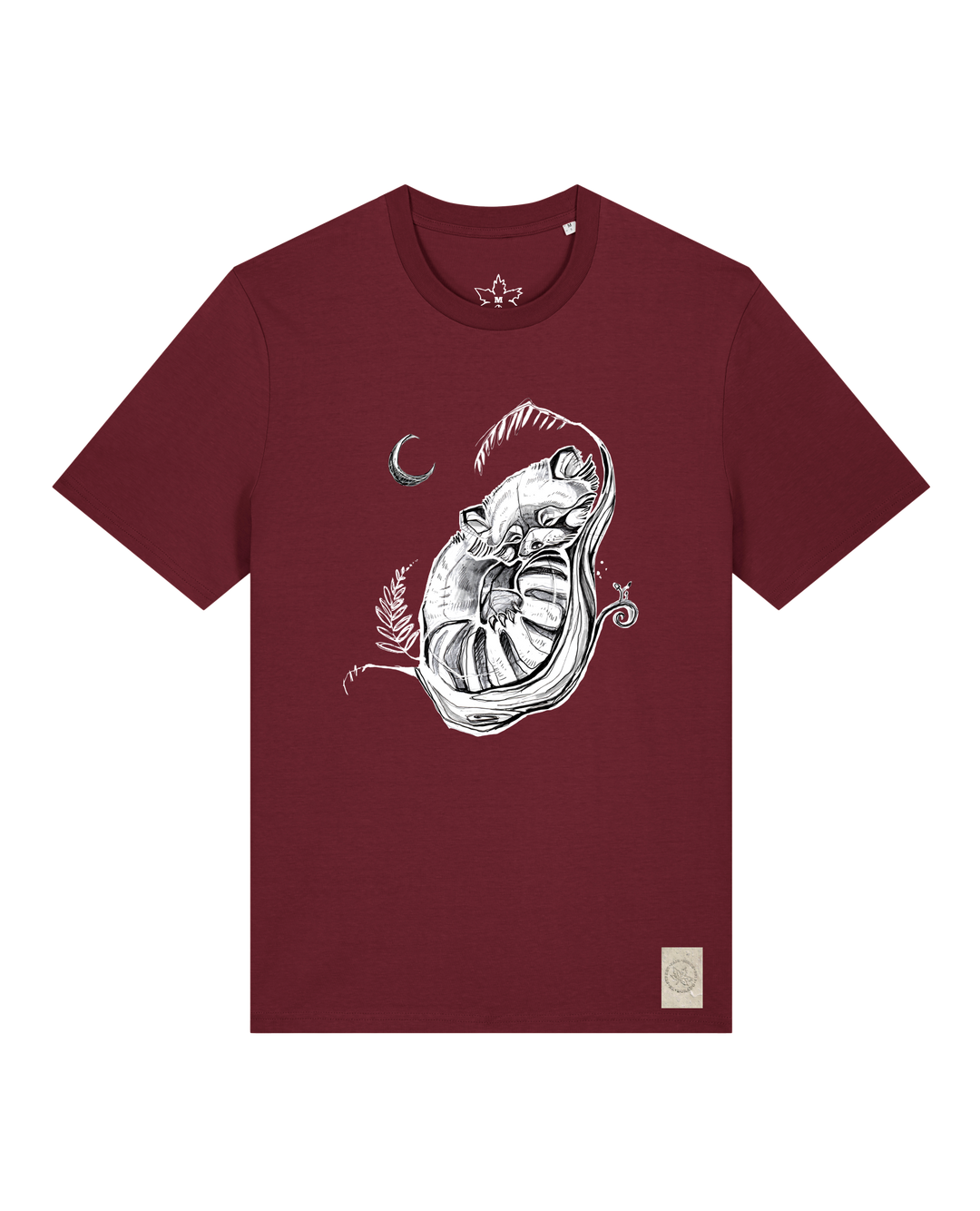 bio-unisex-medium fit-tshirt-waschbärchen 2-sttu169-burgunder rot-front