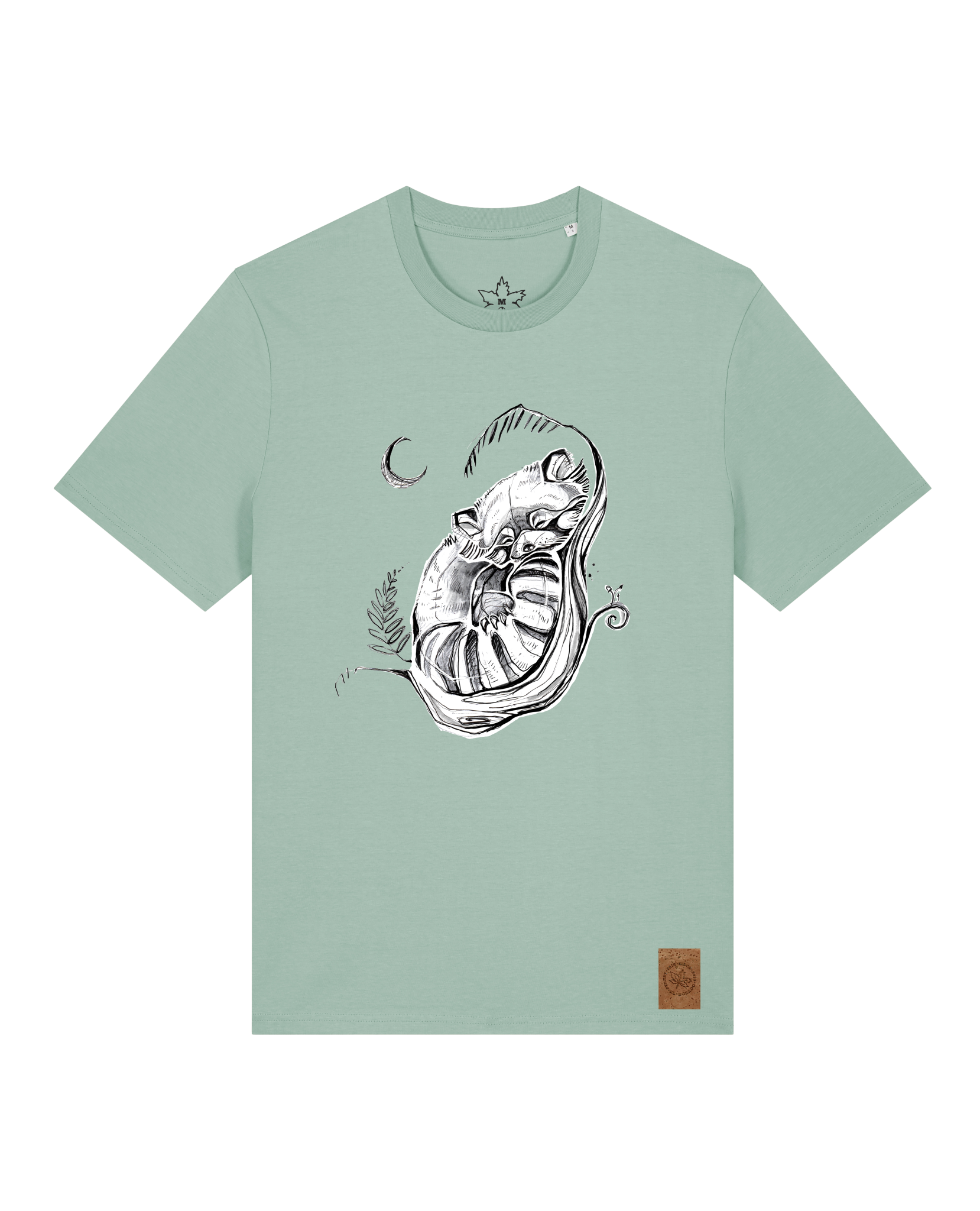 bio-unisex-medium fit-tshirt-waschbärchen 2-sttu169-eukalyptus-front