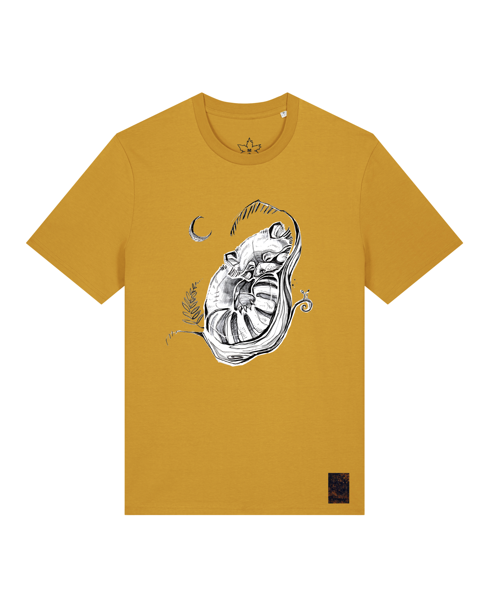 bio-unisex-medium fit-tshirt-waschbärchen 2-sttu169-senf-front